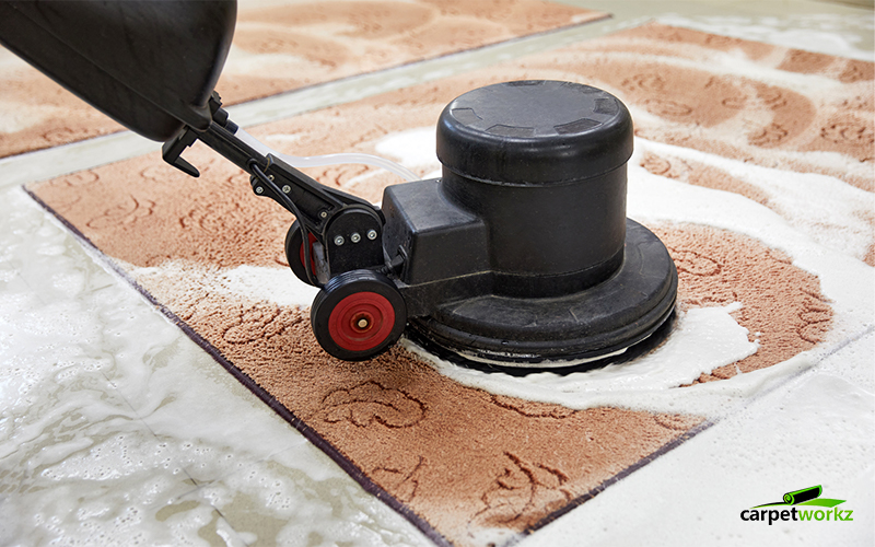 Carpet deep cleaning using a single disk machine.